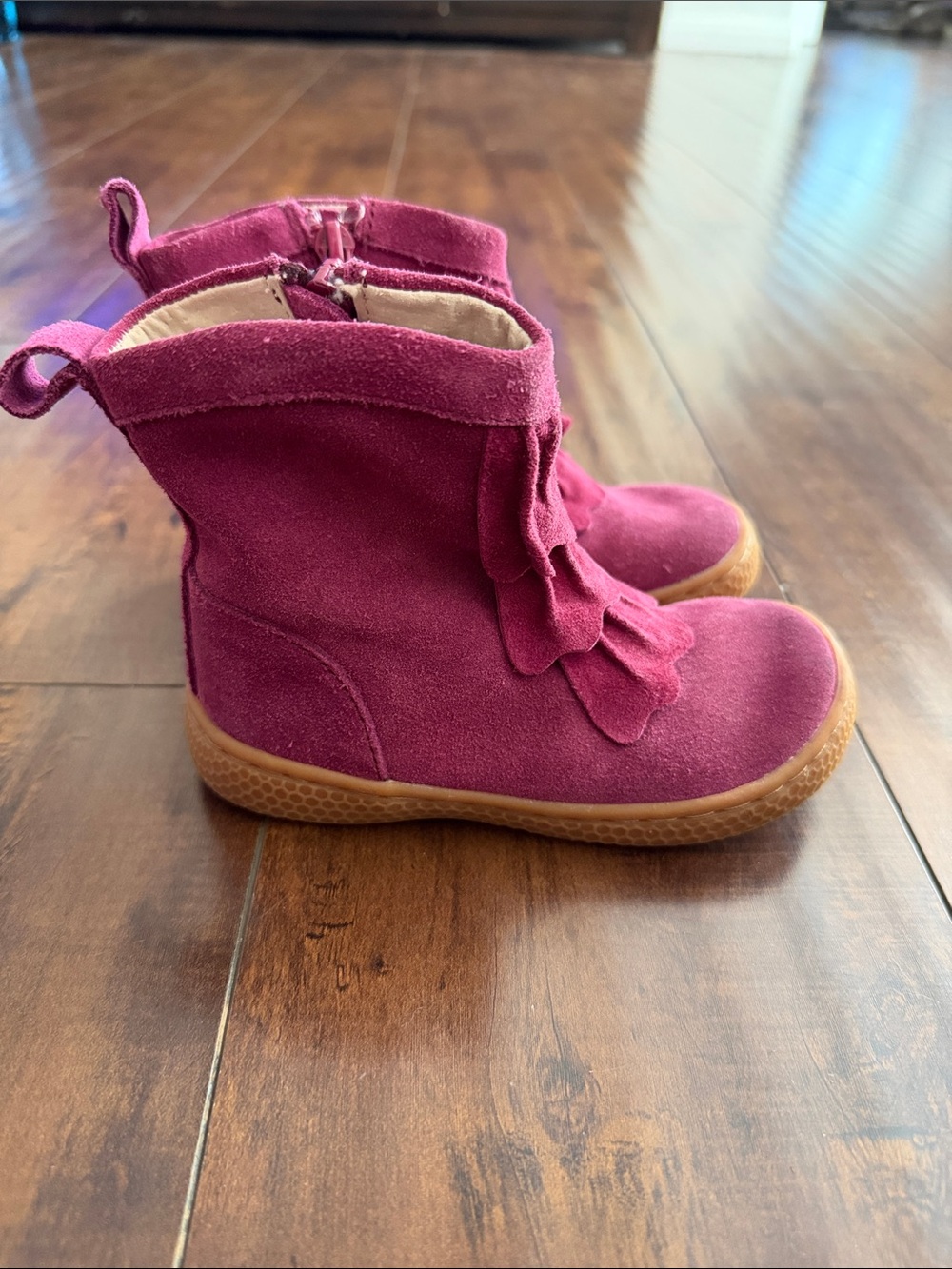Livie & Luca Girls' Magenta Suede Fringe Ankle Boots